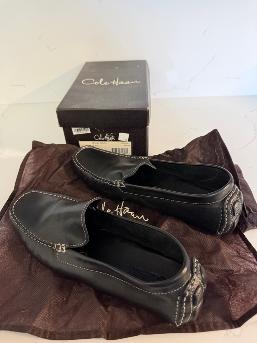 Cole Haan Black Leather Slip-On Driving Moccasins